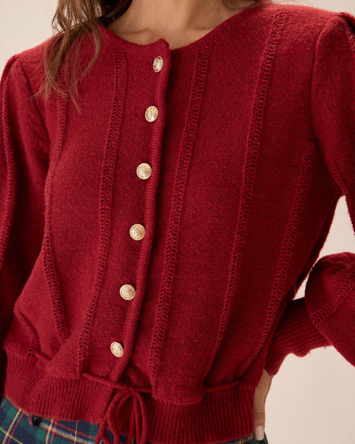 Red Lantern Sleeve Single-Breasted Cardigan Product Image