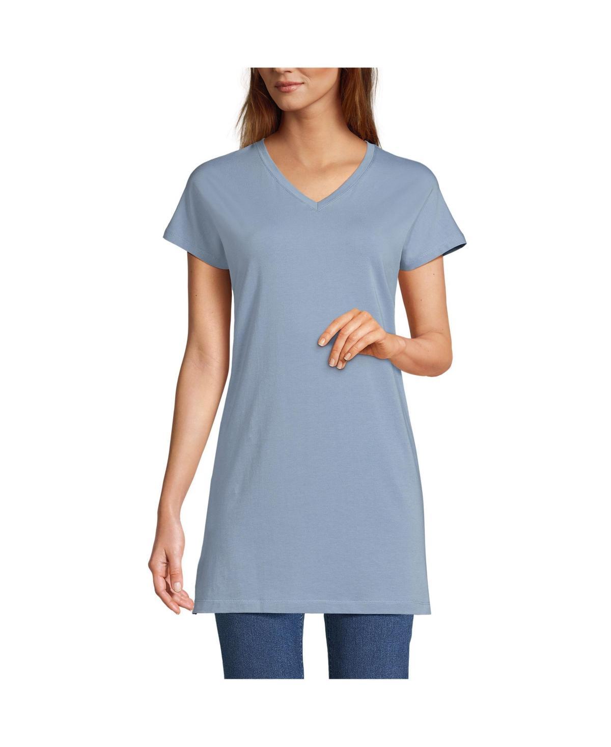 Womens Lands' End Jersey Extra Long V-Neck Tunic, Women's, Size: Medium, Pale Grey Blue Product Image