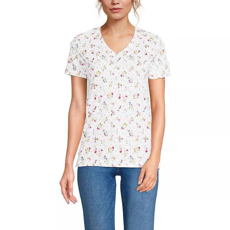 Women's Lands' End Relaxed-Fit Supima Cotton V-Neck Tee, Size: Small Tall, Blue Blossoms Product Image