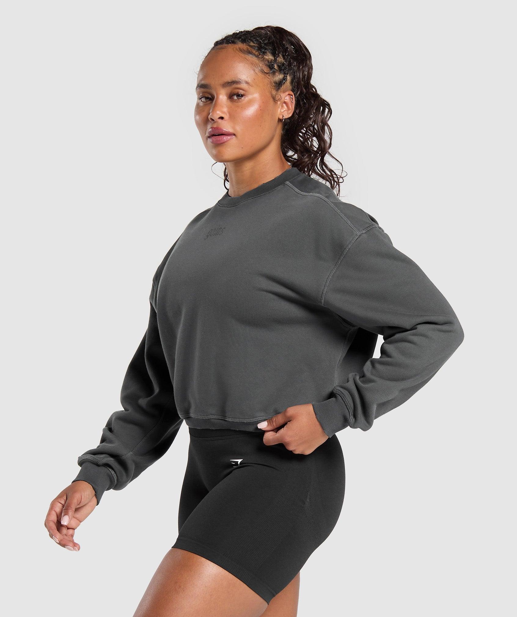 Gymshark Gains Washed Loopback Crew Neck - Asphalt Grey/Black Female Product Image