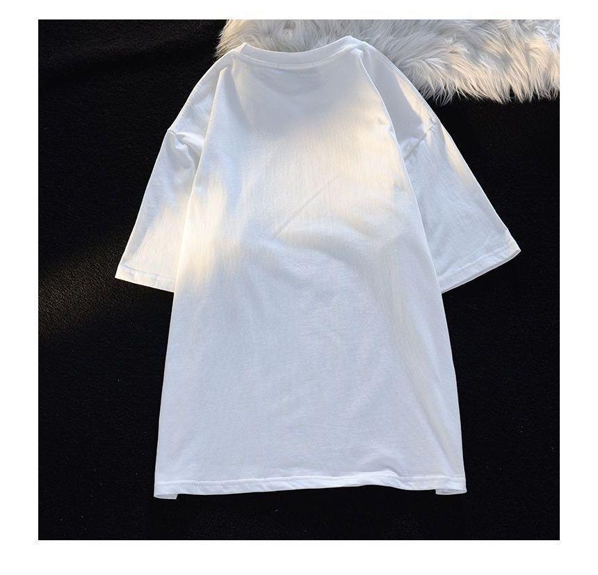 Short-Sleeve Cat Print Loose-Fit Tee Product Image