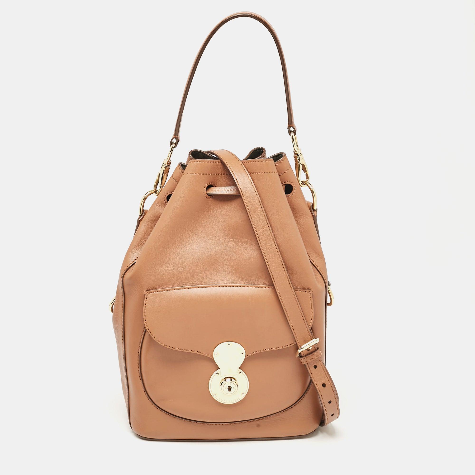 POLO RALPH LAUREN Brown Leather Ricky Drawstring Bucket Bag Product Image