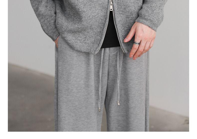 Plain Zip-Up Knit Hoodie Product Image