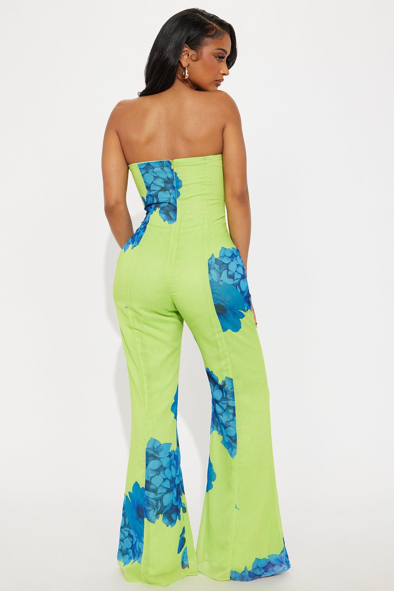 Flower Crush Chiffon Jumpsuit - Green/combo Product Image