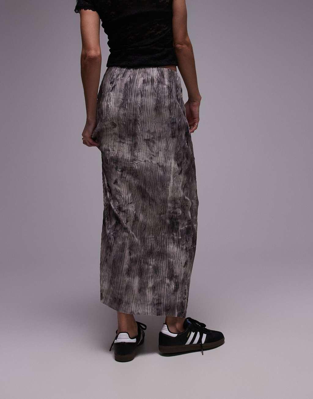 Topshop plisse maxi skirt in gray non print    Product Image
