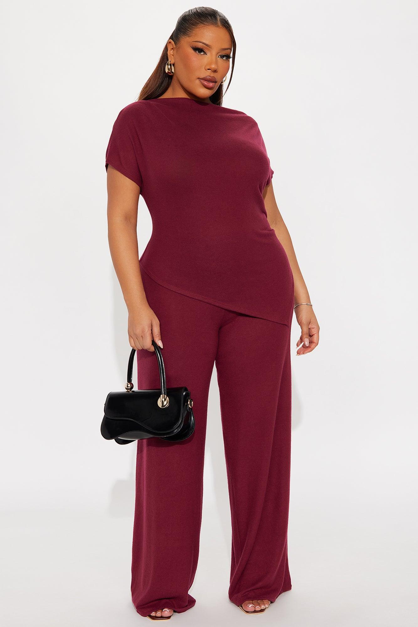 Moments With You Wide Leg Pant Set - Burgundy Product Image