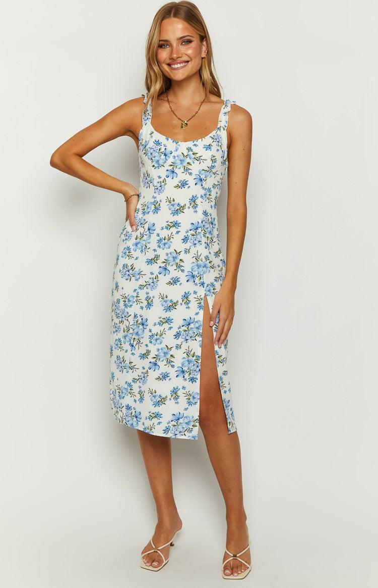 Jessie Blue Floral Midi Dress Product Image
