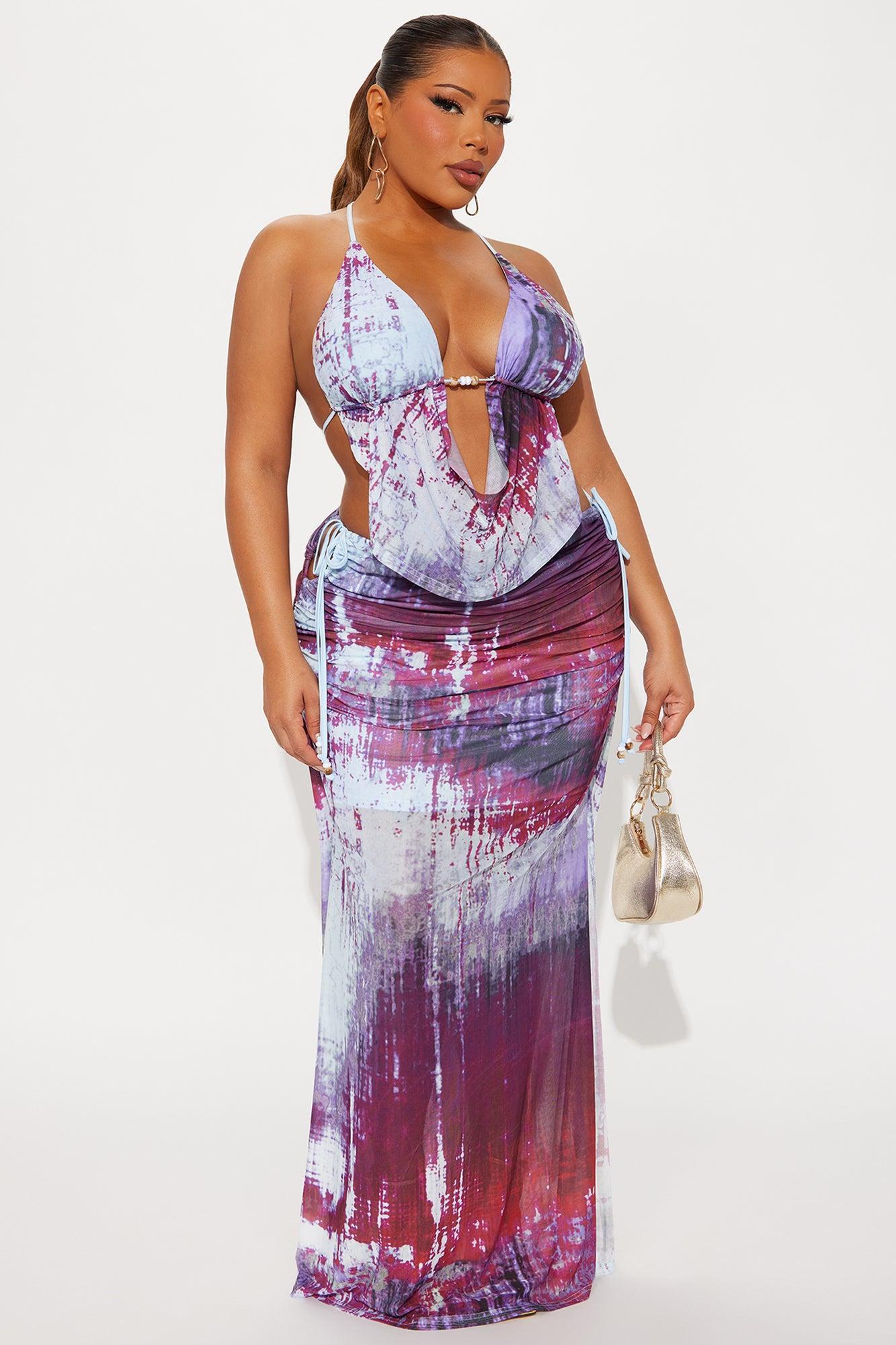 Summer Breeze Halter Top And Maxi Skirt Set - Burgundy/combo Product Image