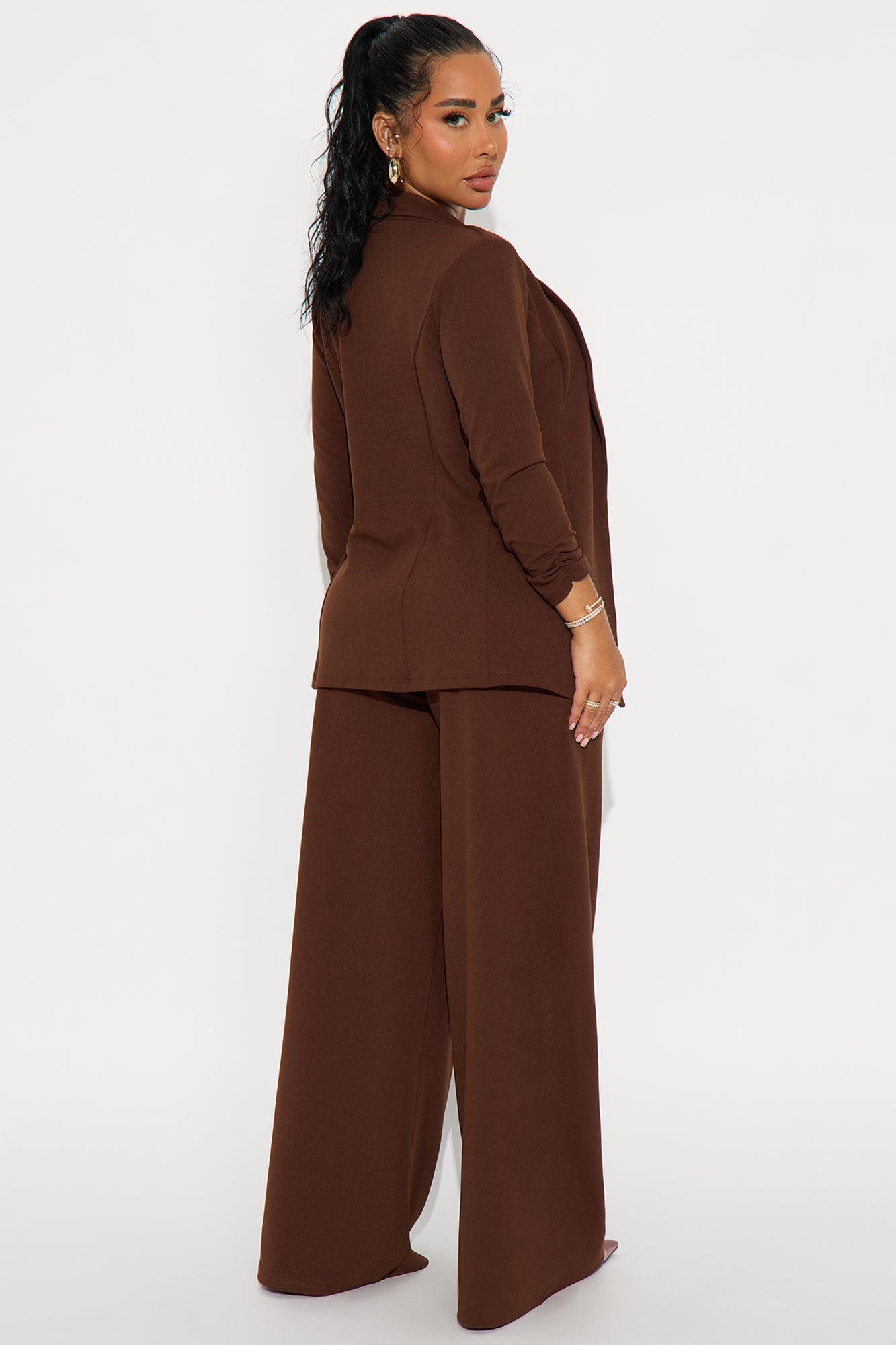 Reaching Goals Blazer Pant Set - Brown Product Image