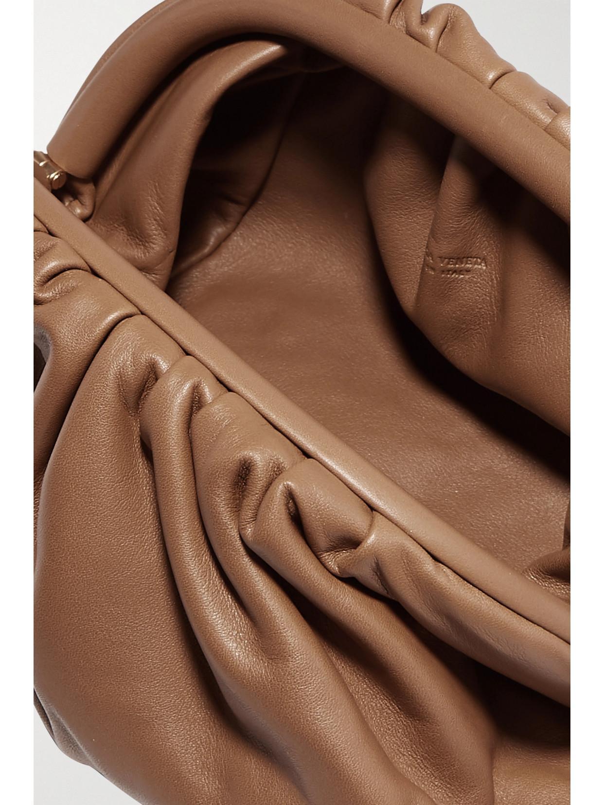 BOTTEGA VENETA The Pouch Small Gathered Leather Clutch In Brown Product Image