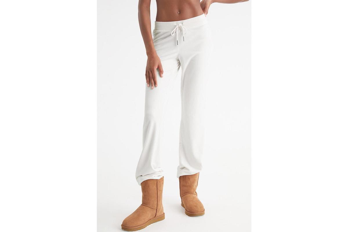 Juicy Couture Solid Rib Waist Velour Pant W/Drawcord (Plum) Women's Clothing Product Image