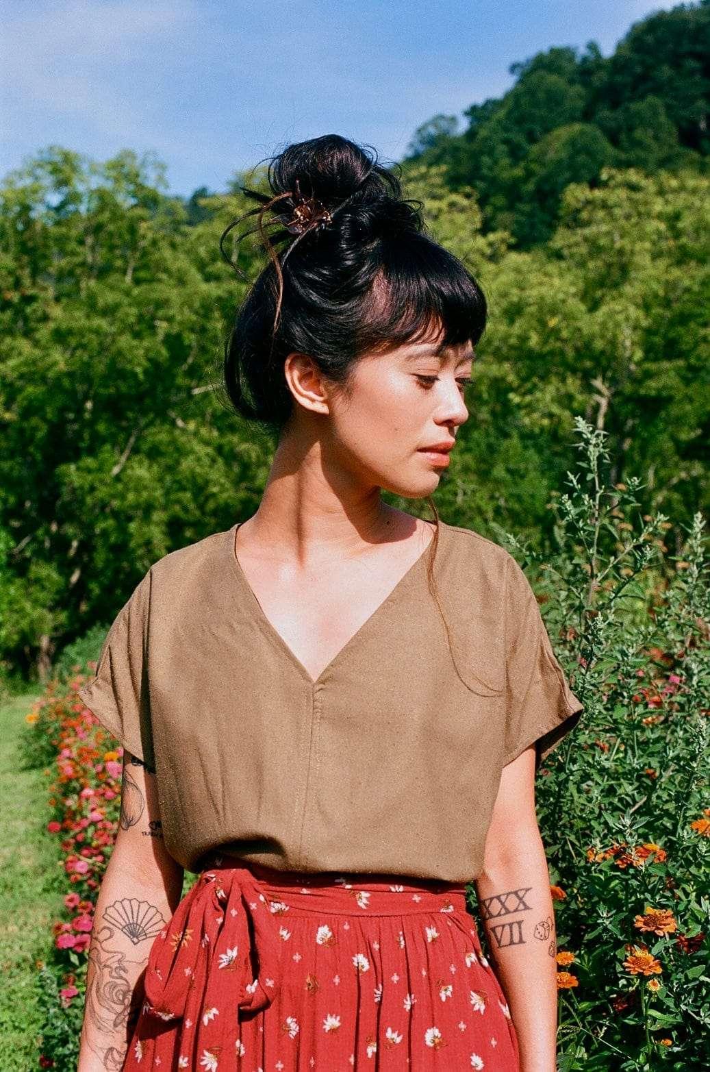Dolman Top in Olive Raw Silk Product Image