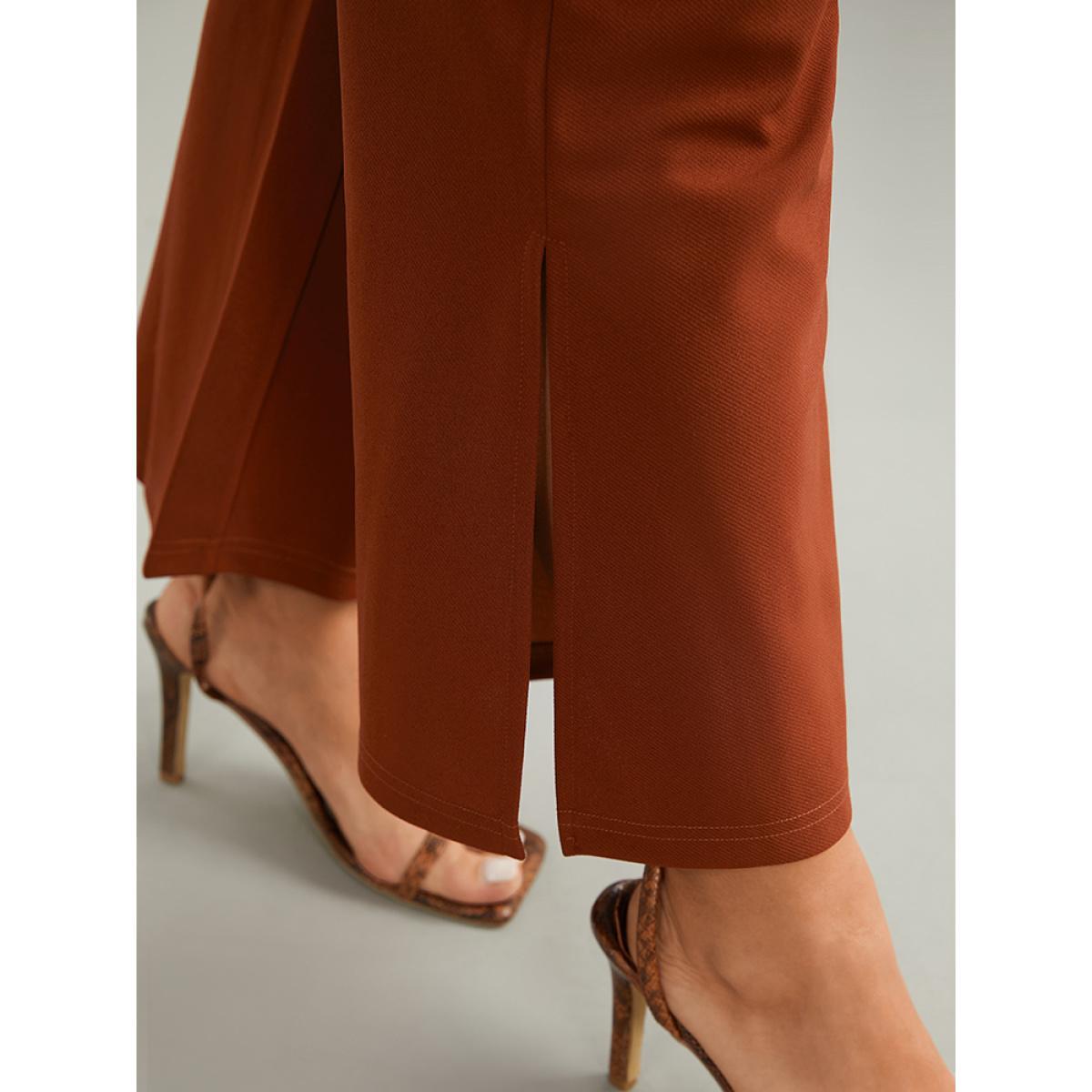 Plus Size Plain Split Side Pocket Pants Women Rust Elegant Flare Leg High Rise Dailywear Pants BloomChic 18-20/2X Product Image