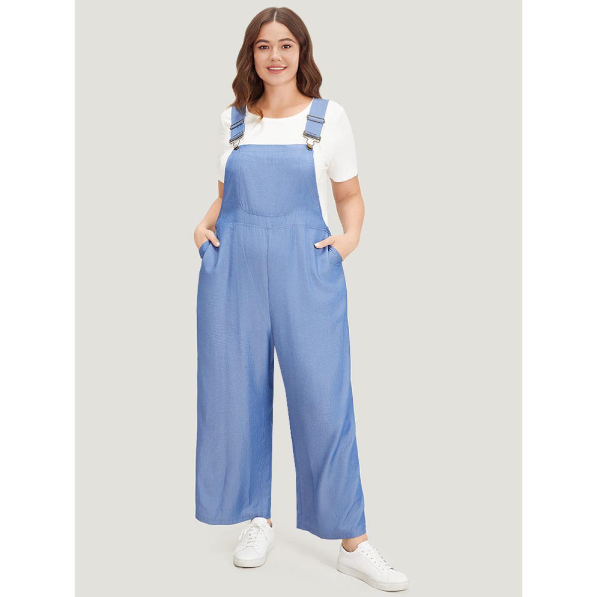 Plus Size Stone Solid Patched Pocket Gathered Overall Jumpsuit Women Casual Sleeveless Spaghetti Strap Dailywear Loose Jumpsuits BloomChic 10/M Product Image