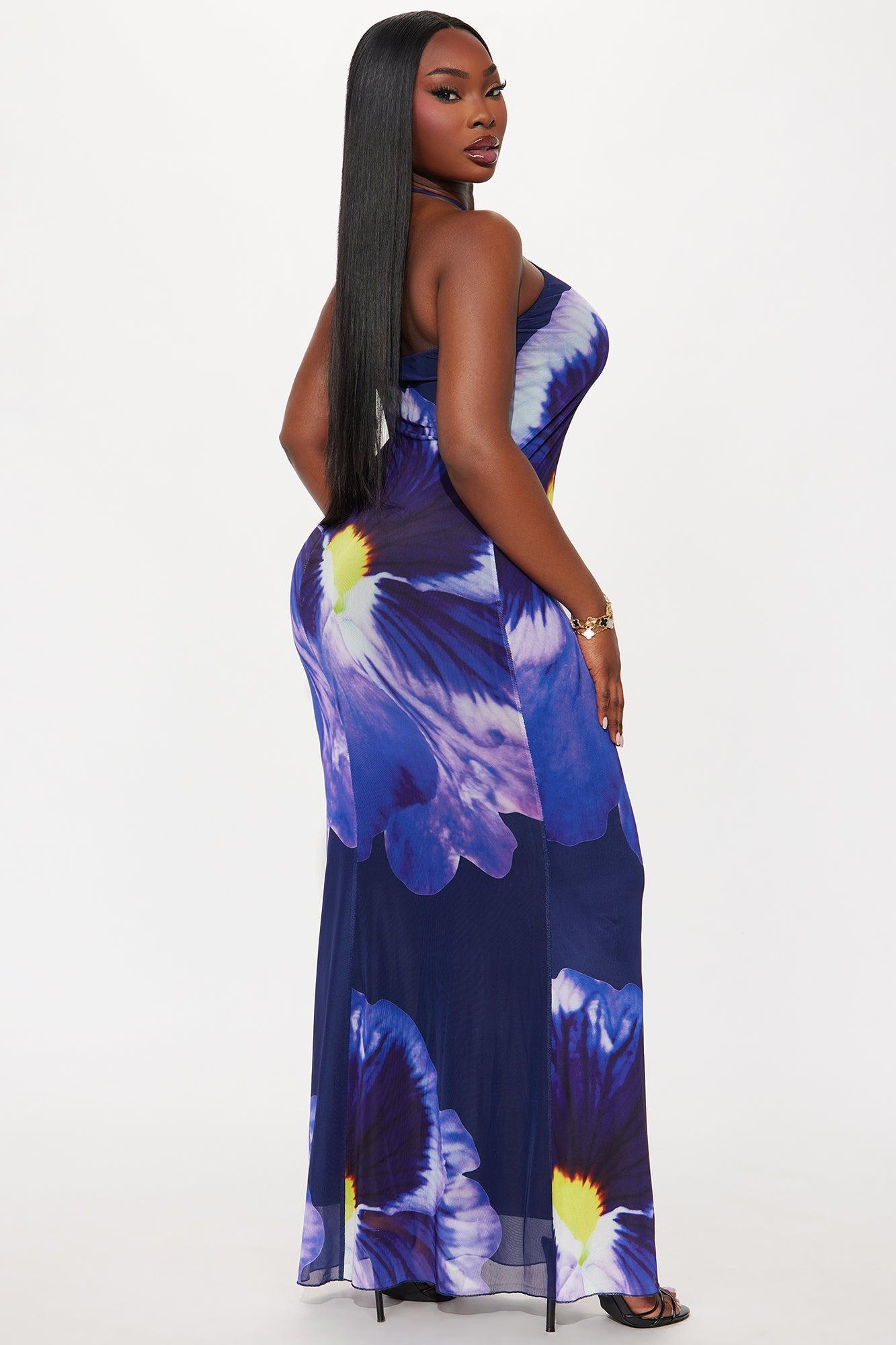 Annabelle Mesh Halter Maxi Dress - Purple/combo Product Image