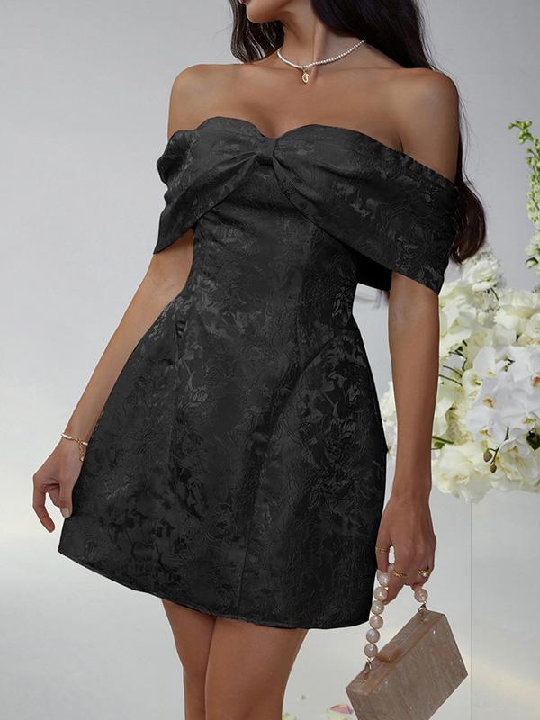 A-Line High Waisted Solid Color Off-The-Shoulder Mini Dresses Product Image