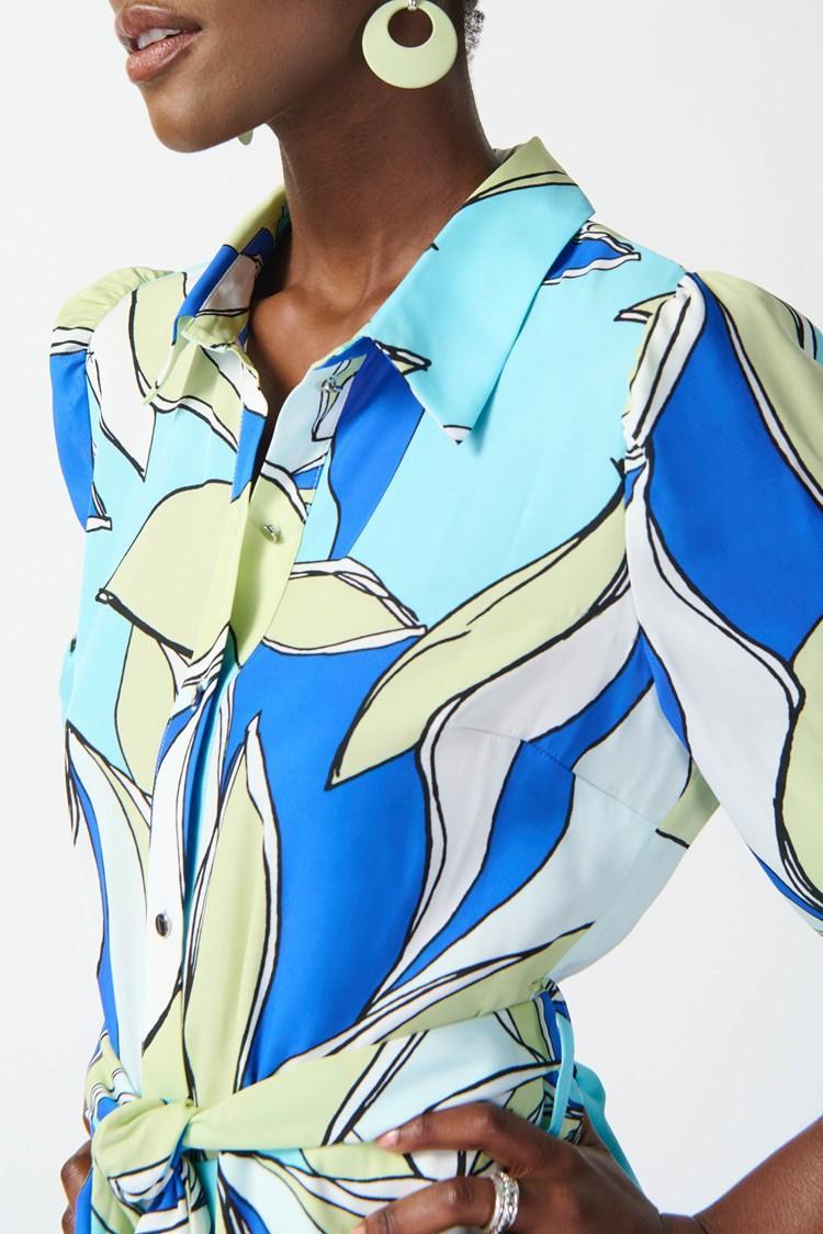 Satin Floral Print Shirt Dress Product Image