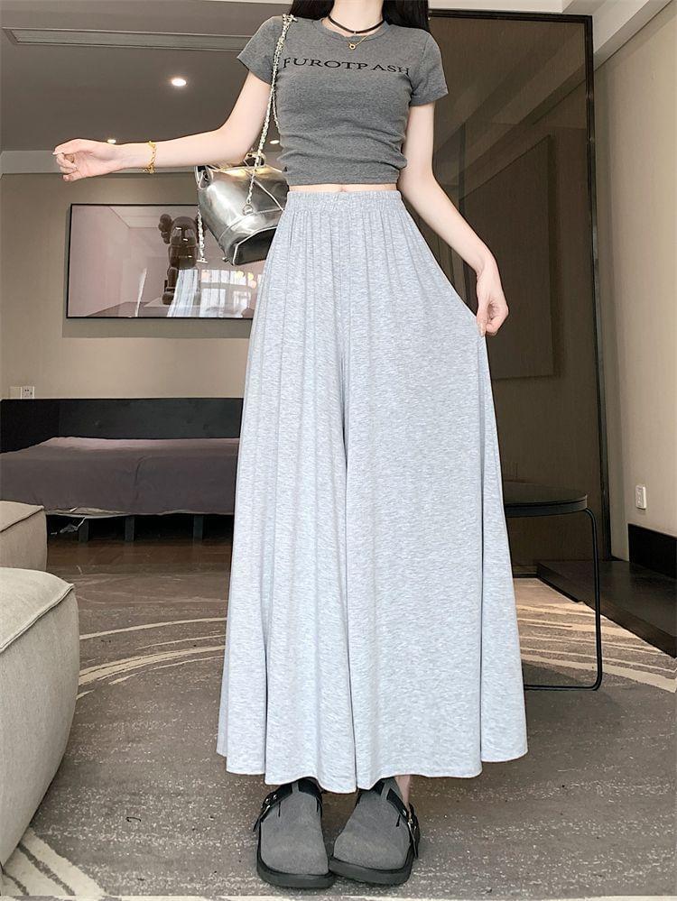 High Waist Plain Wide Leg Pants Product Image