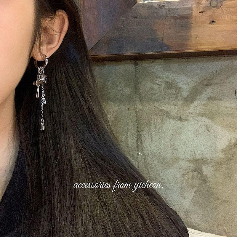 Cross Gemstone Asymmetrical Drop Earrings Product Image