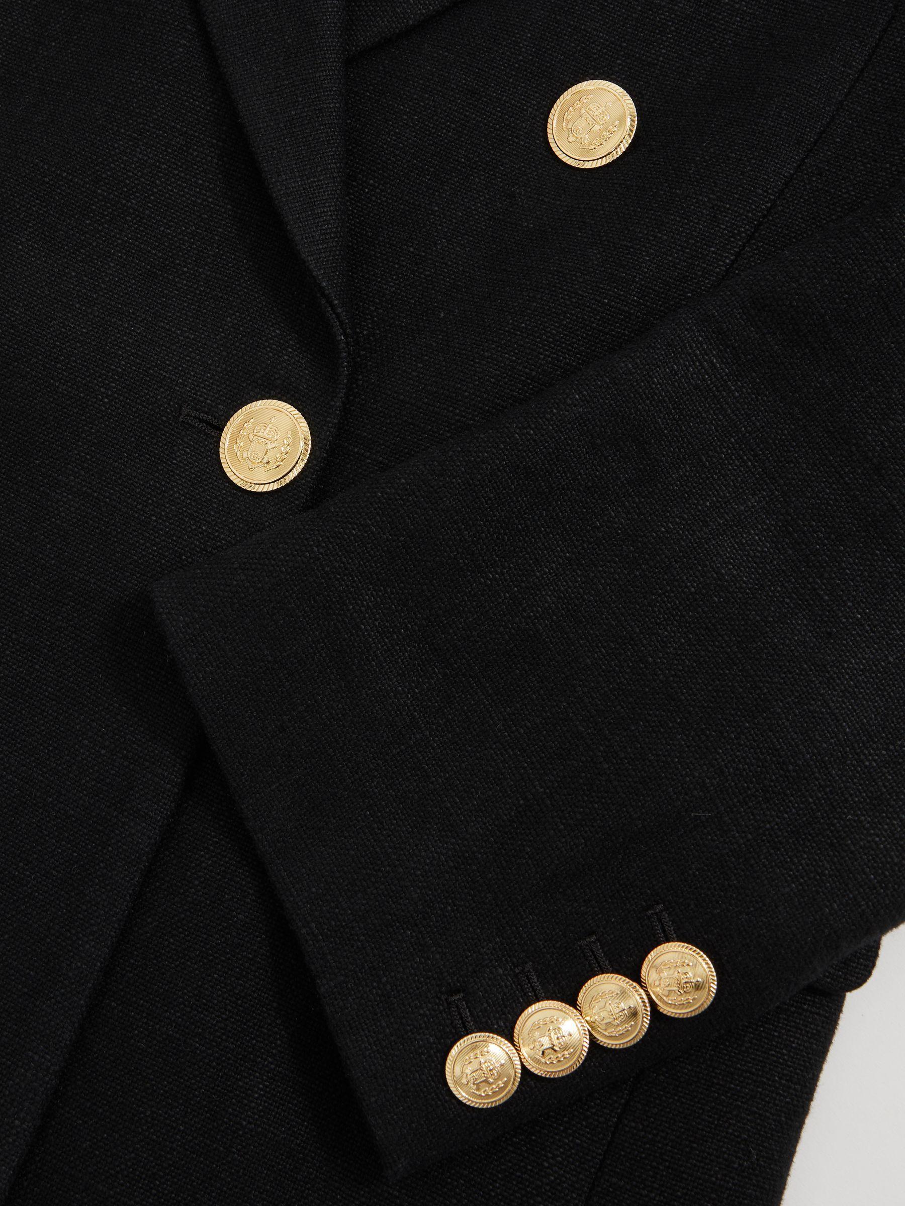 Petite Oversized Double-Breasted Blazer Linen-Blend in Black Product Image