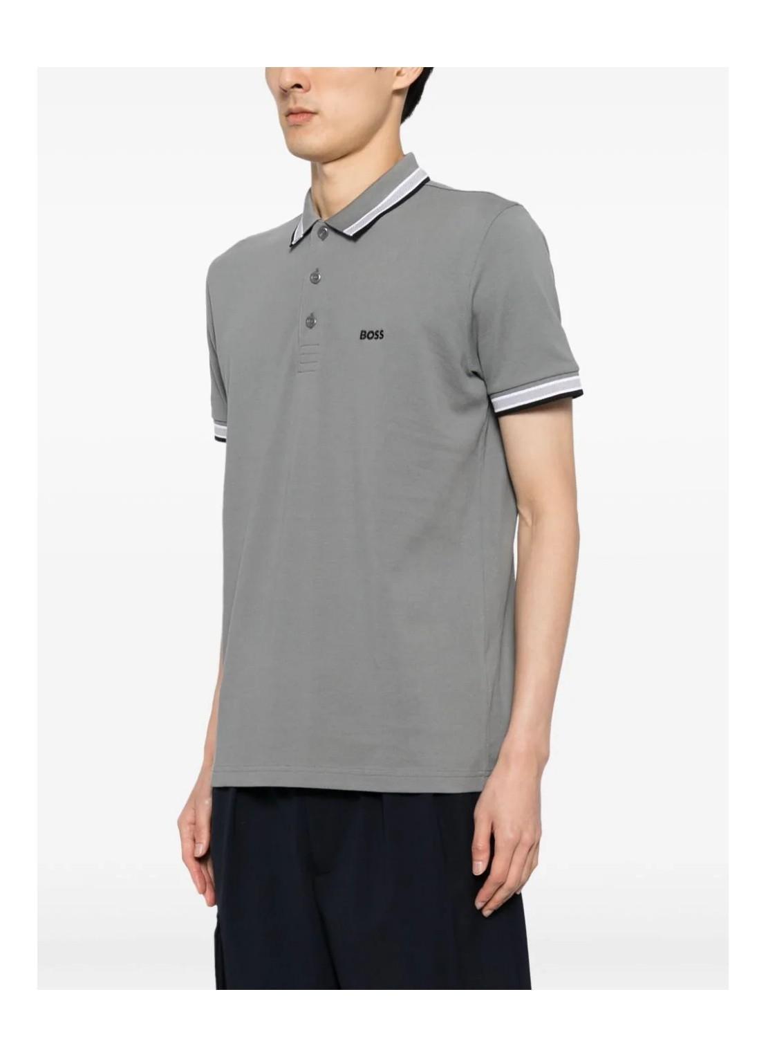 HUGO BOSS Logo-embroidered Cotton Polo Shirt In Gray Product Image