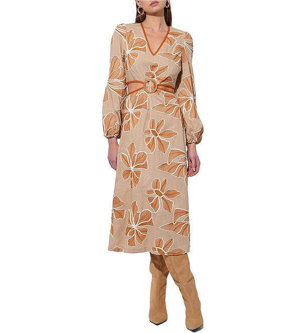 Adelyn Rae Joy Embroidered Floral Print Side Cut Out & Open Back Midi Dress Product Image