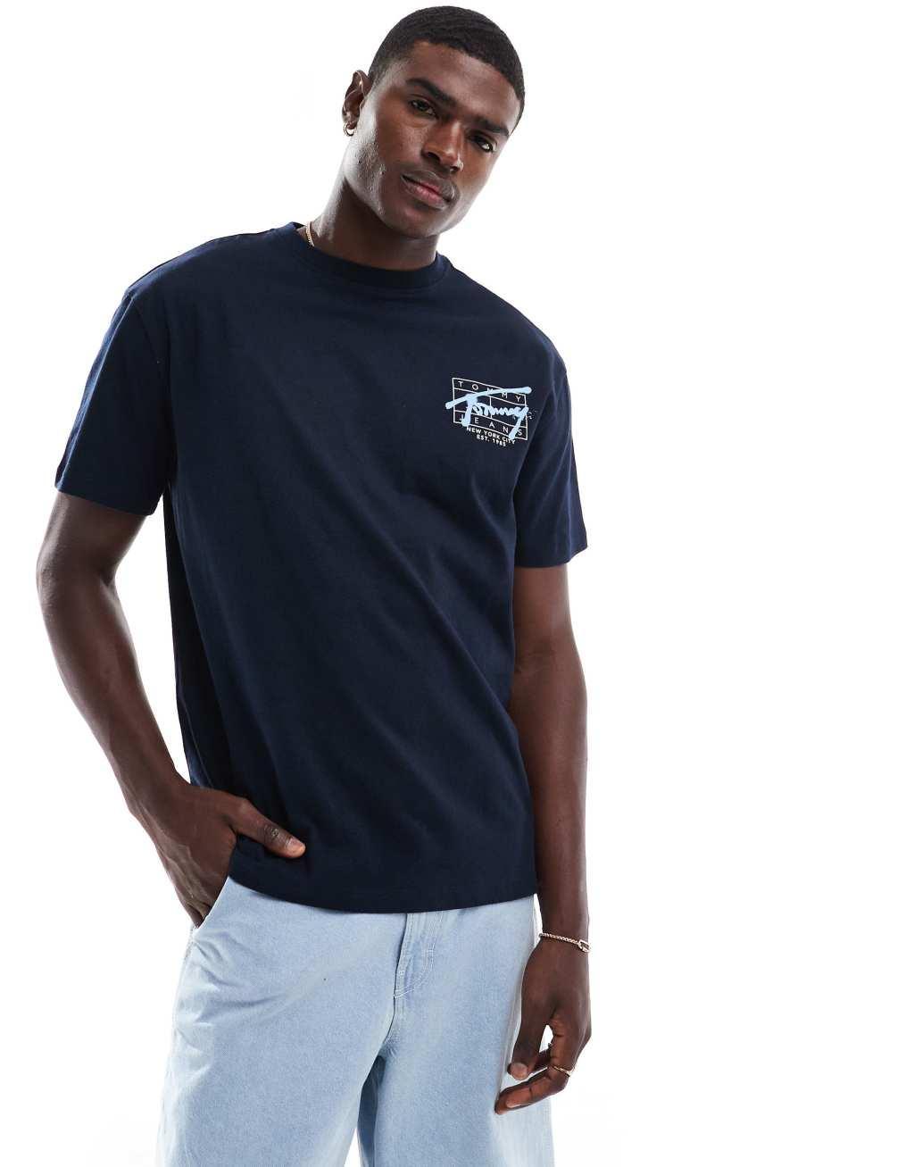 Tommy Jeans graffiti back print logo t-shirt in navy Product Image