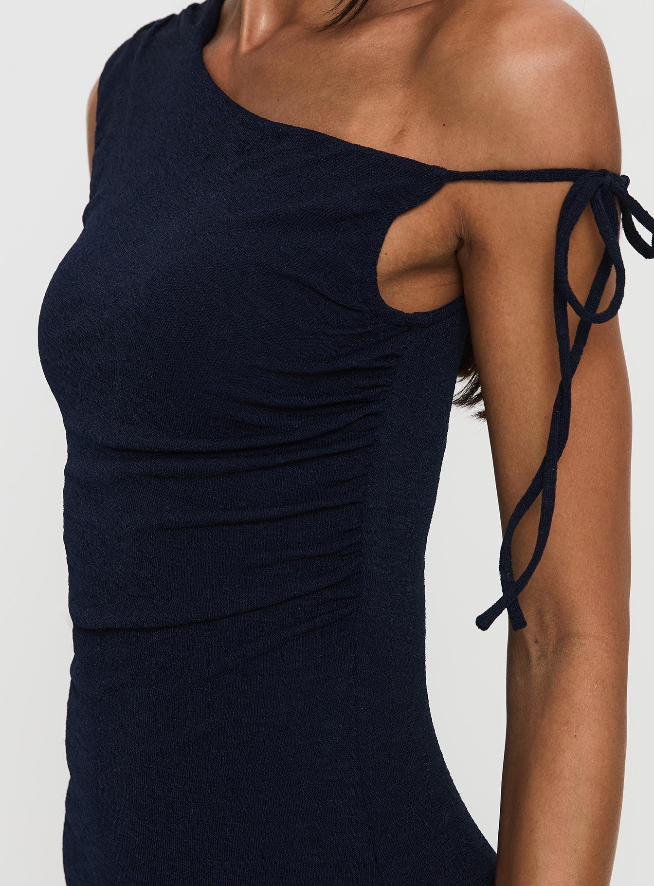 Paislee Asymmetrical Maxi Dress Navy Product Image