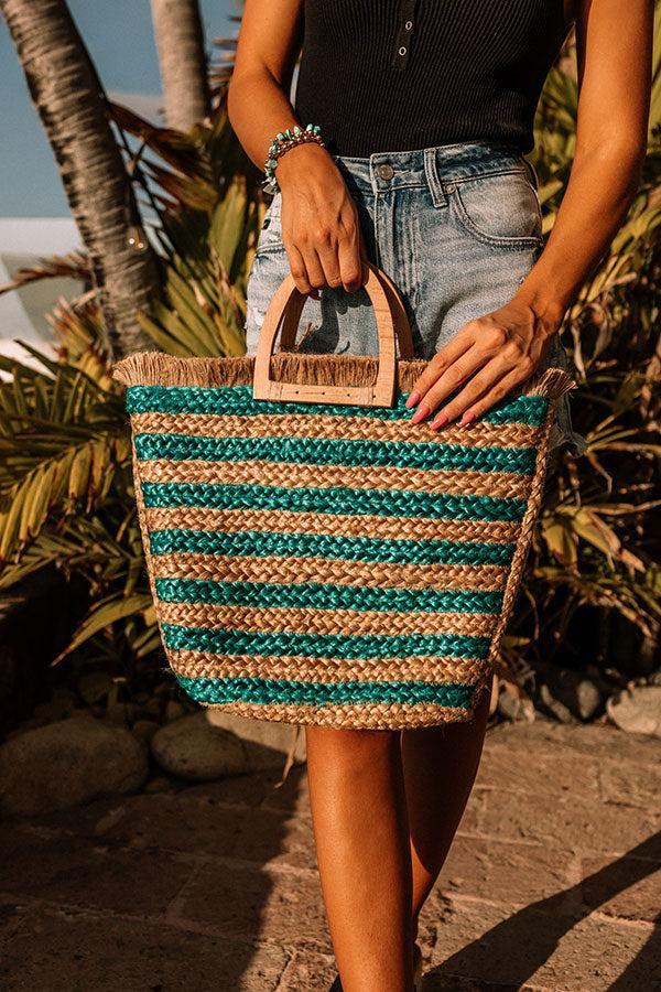 Dive Right In Woven Tote In Turquoise Product Image