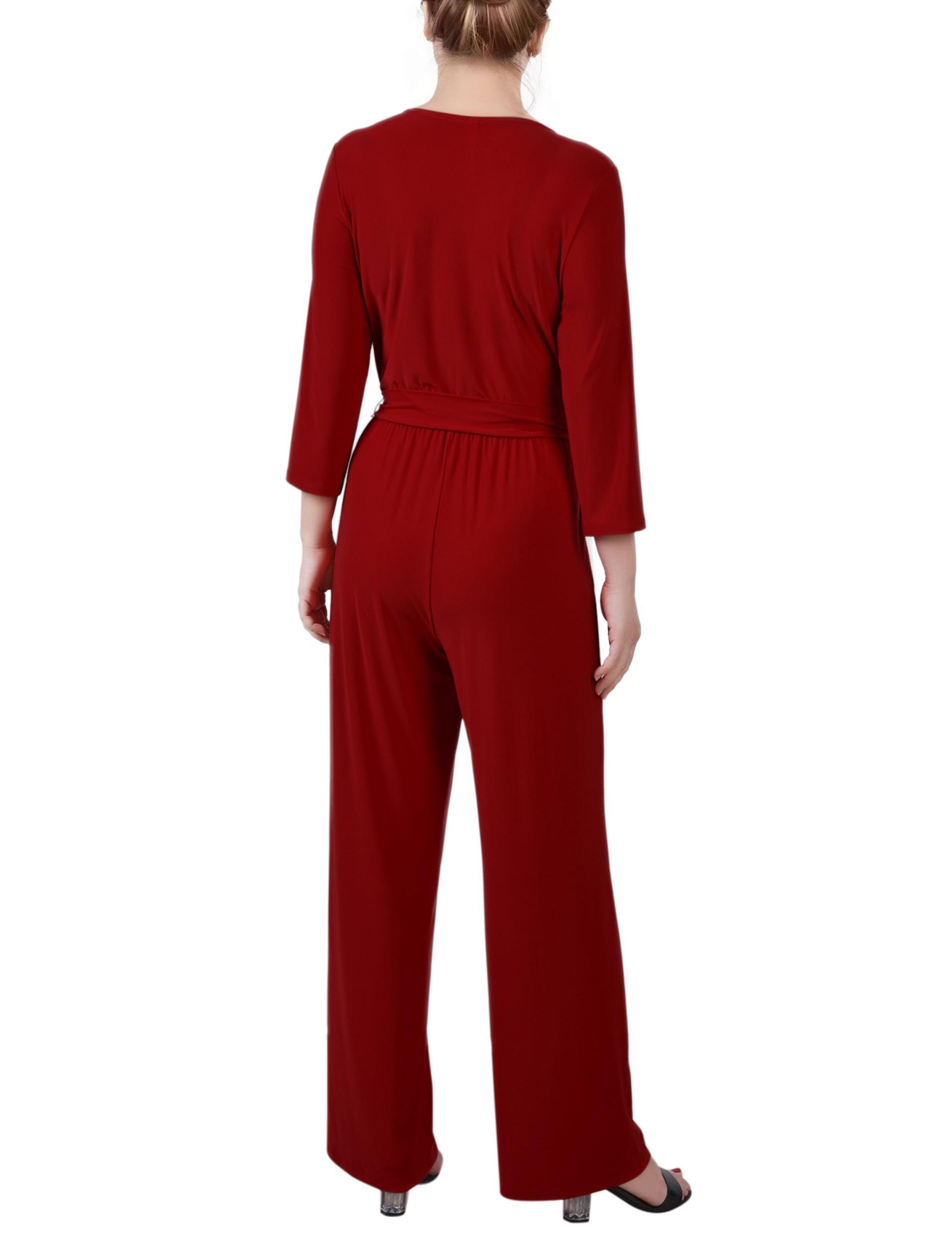 Black 3/4 Sleeve Belted Jumpsuit - Petite Product Image