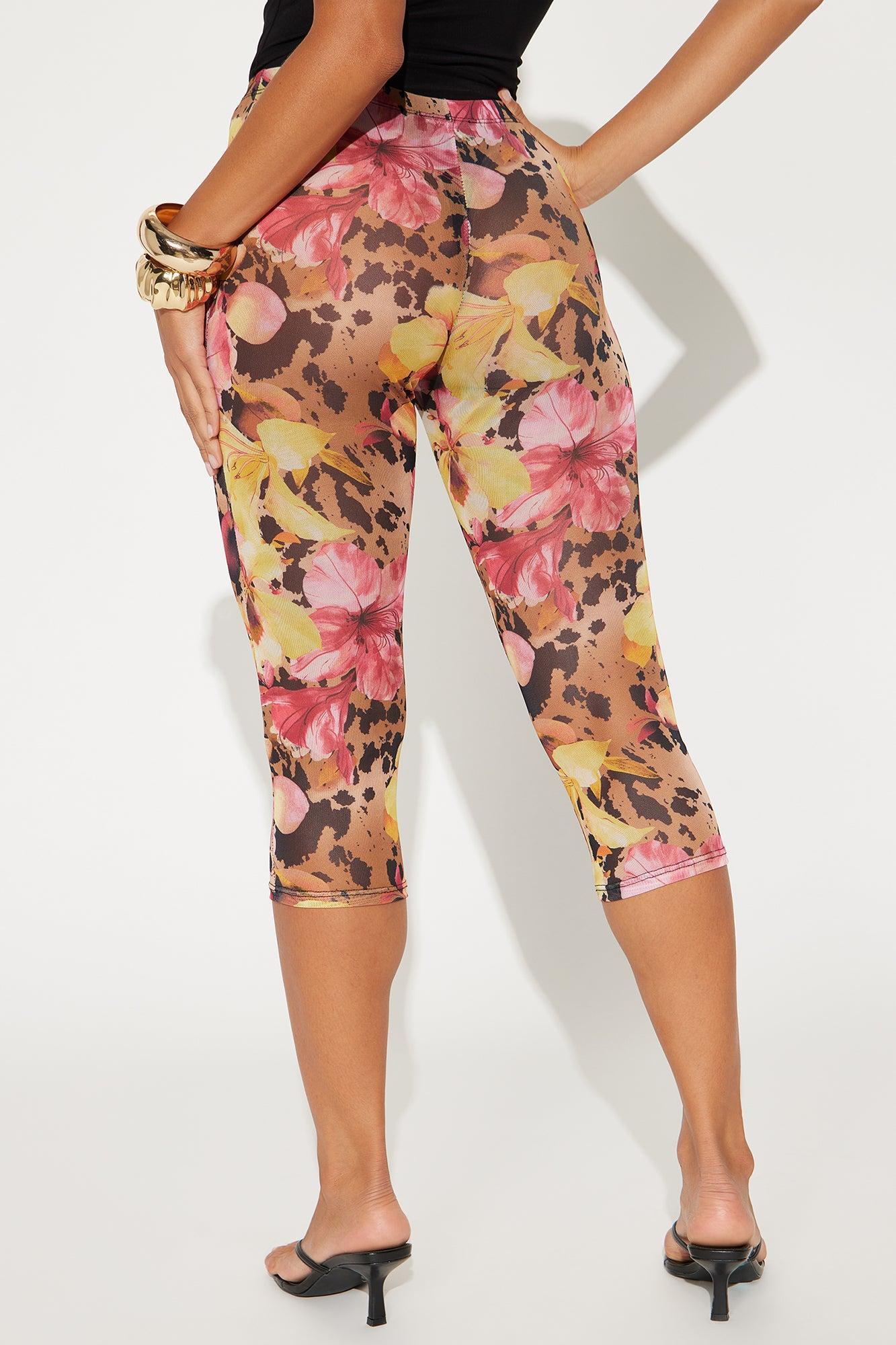 That's Hot Floral Animal Print Mesh Capri Legging - Multi Color Product Image