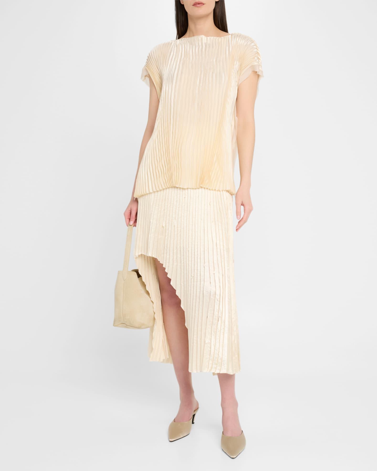 Pleated Crinkle Satin High-Low Skirt Product Image