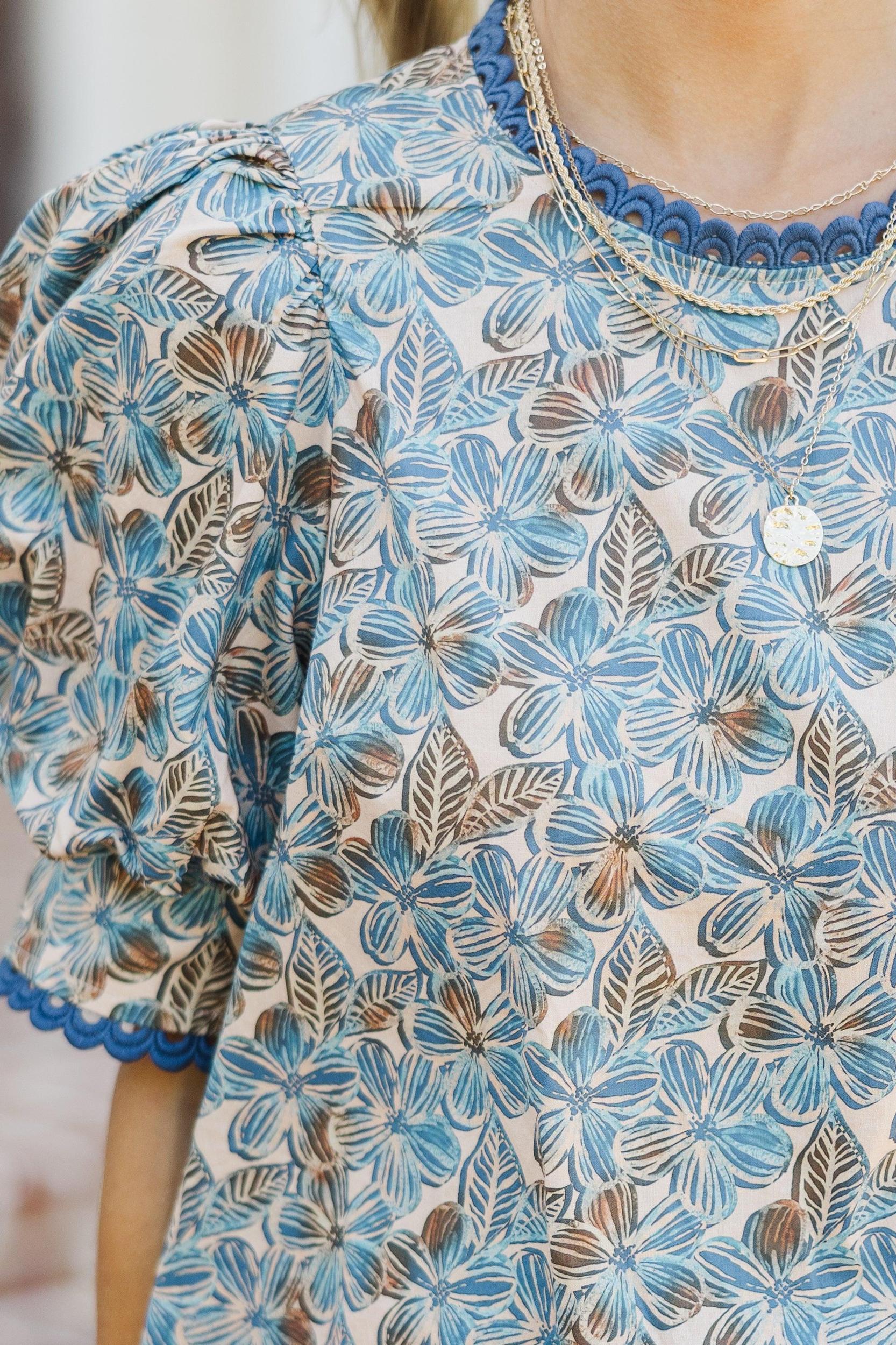Love You True Blue Floral Blouse Female Product Image