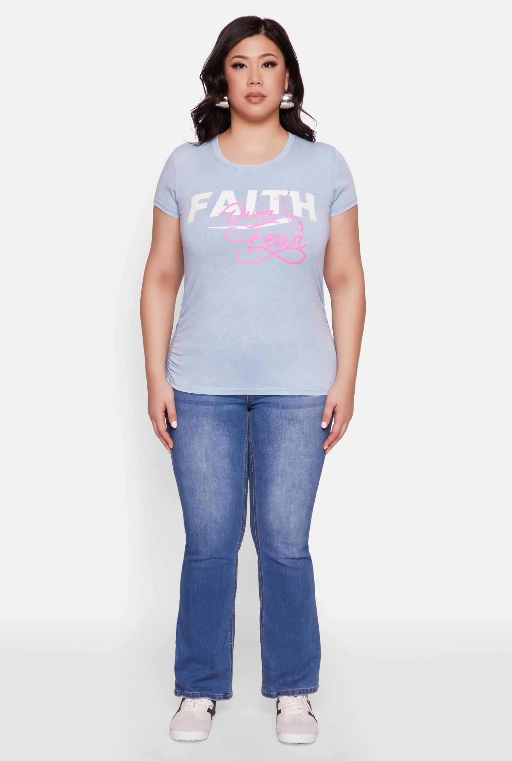 Womens Plus Size Mineral Wash Faith Over Fear Graphic Tee Product Image