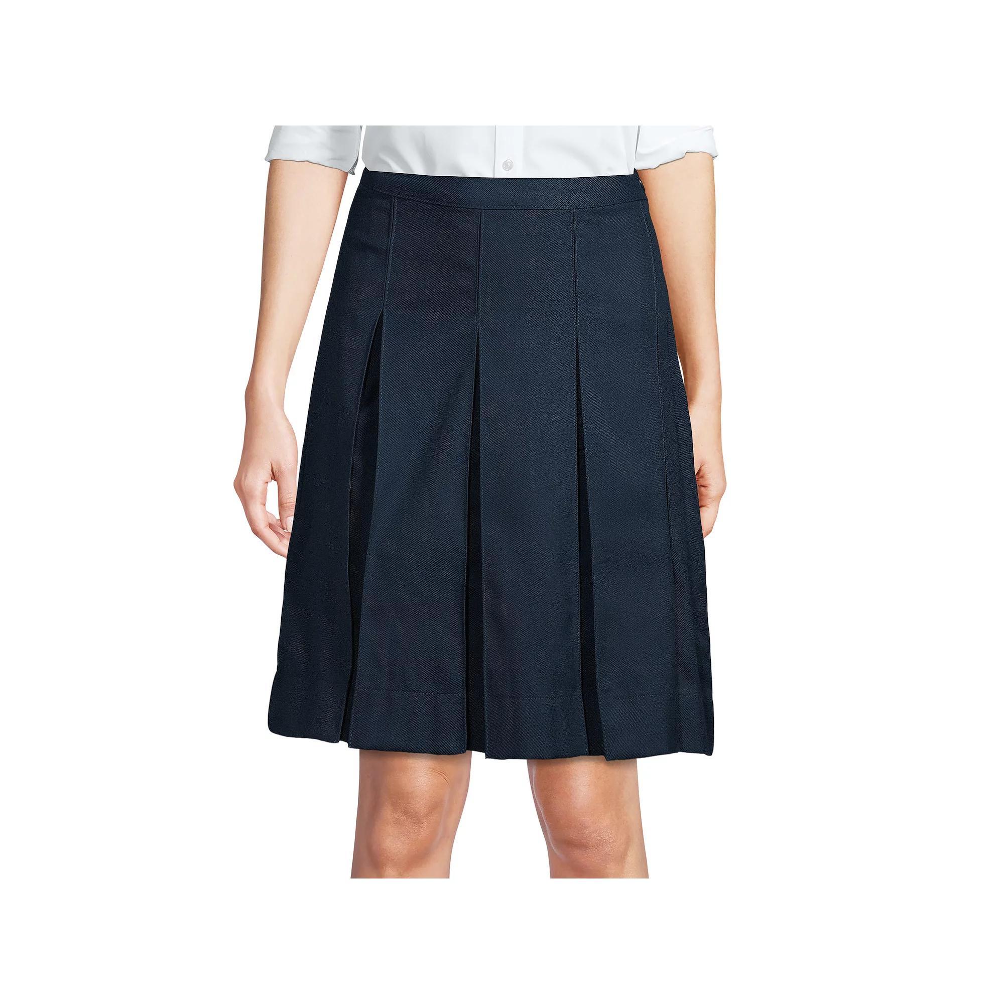 Women's Lands' End School Uniform Above the Knee Box Pleat Skirt, Size: 2, Black Product Image