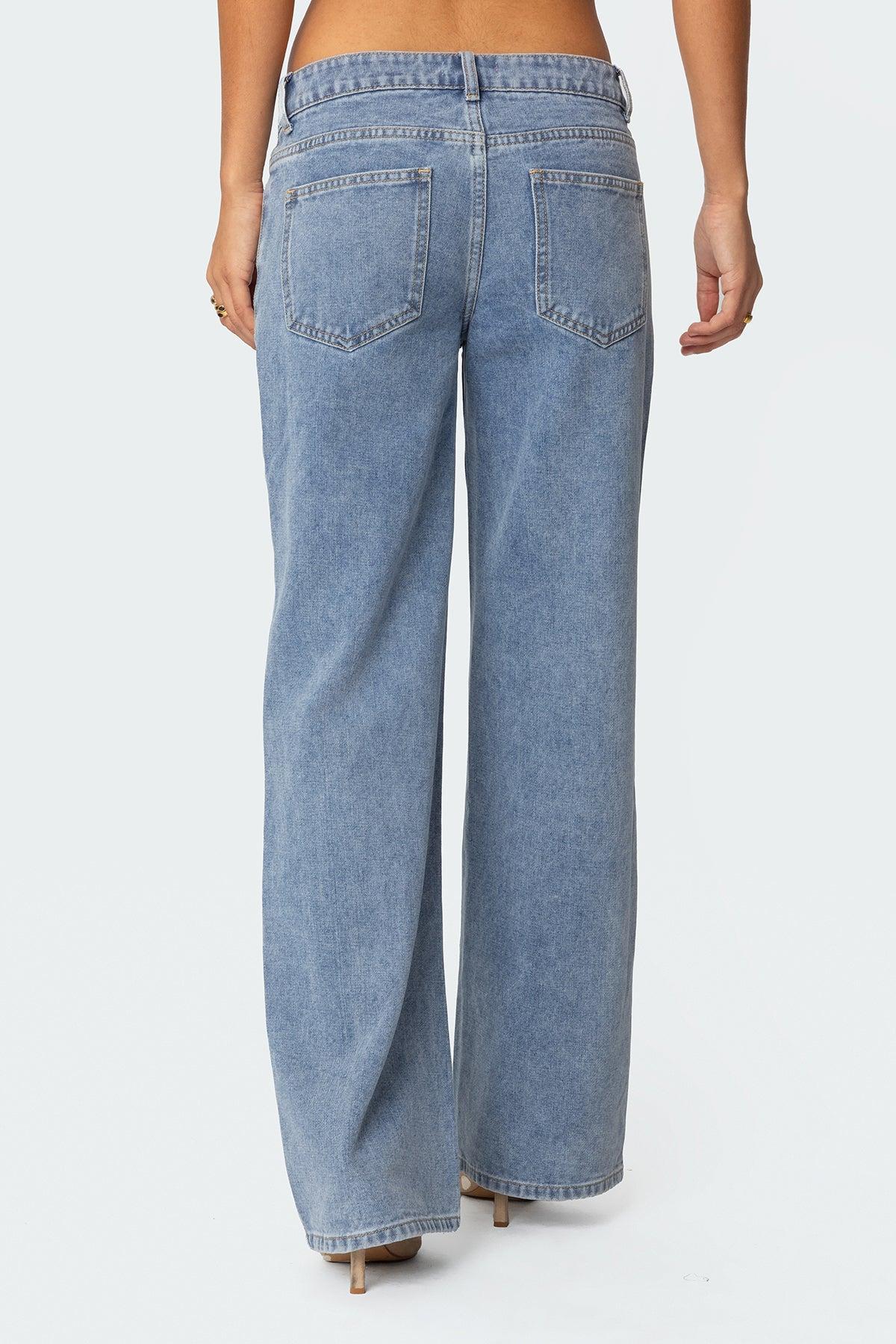 Faux Suede Stripe Low Rise Jeans Product Image