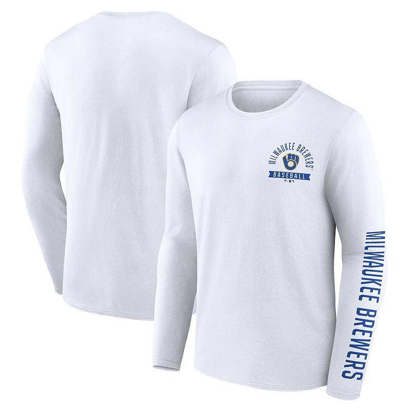 Men's Fanatics Branded White Milwaukee Brewers Pressbox Long Sleeve T-Shirt, Size: Small Product Image