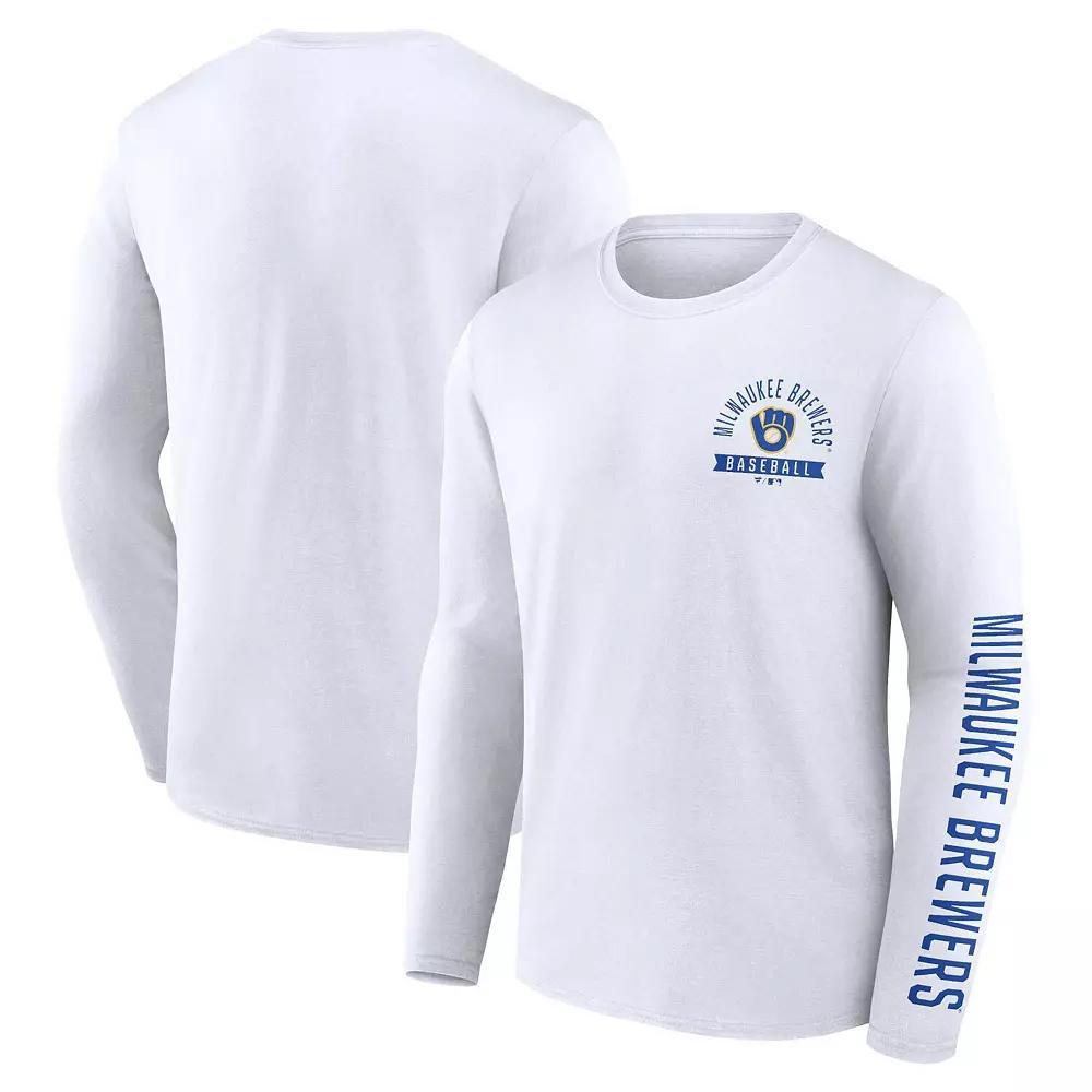 Men's Fanatics Branded White Milwaukee Brewers Pressbox Long Sleeve T-Shirt, Size: Small Product Image