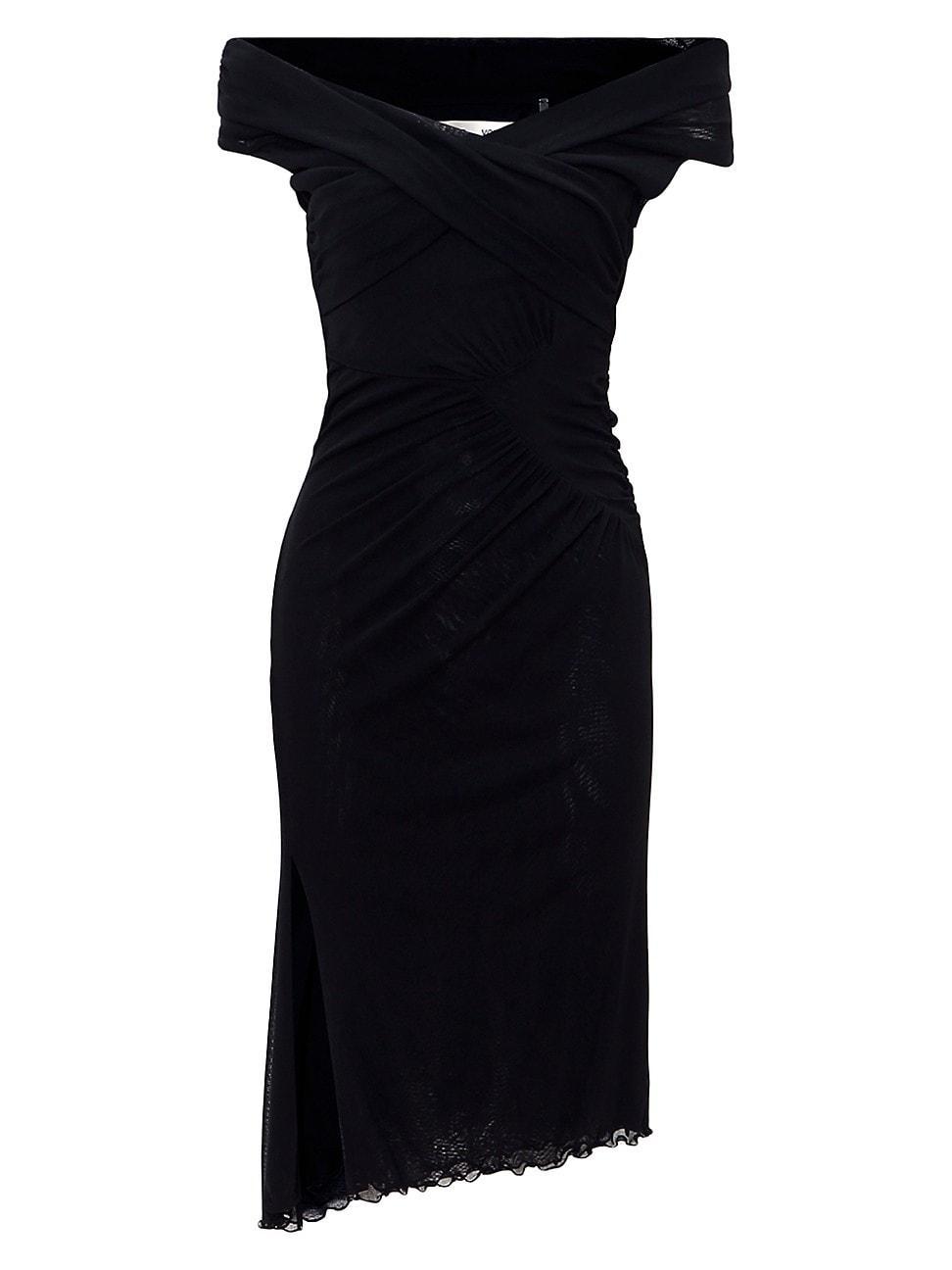 Lovinia Ruched Off-Shoulder High-Low Midi Dress Product Image