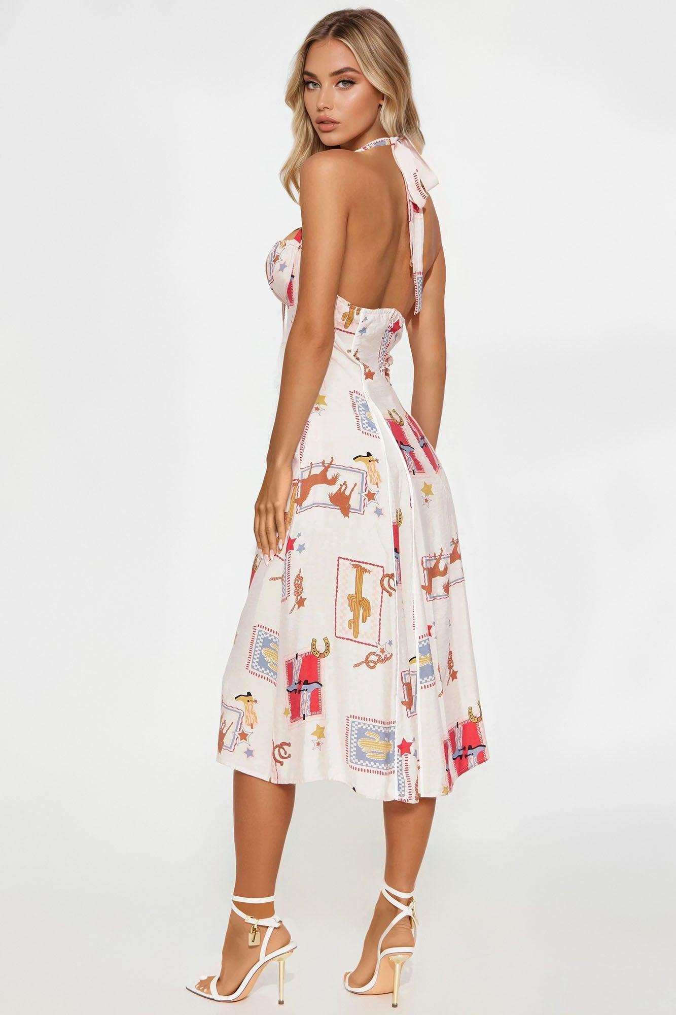 Rodeo Ready Halter Midi Dress - Beige/Brown Female Product Image