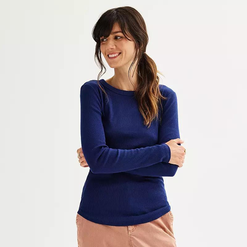 Women's Sonoma Goods For Life® Rib Slim Fit Long Sleeve Tee, Size: Large, Grey Product Image