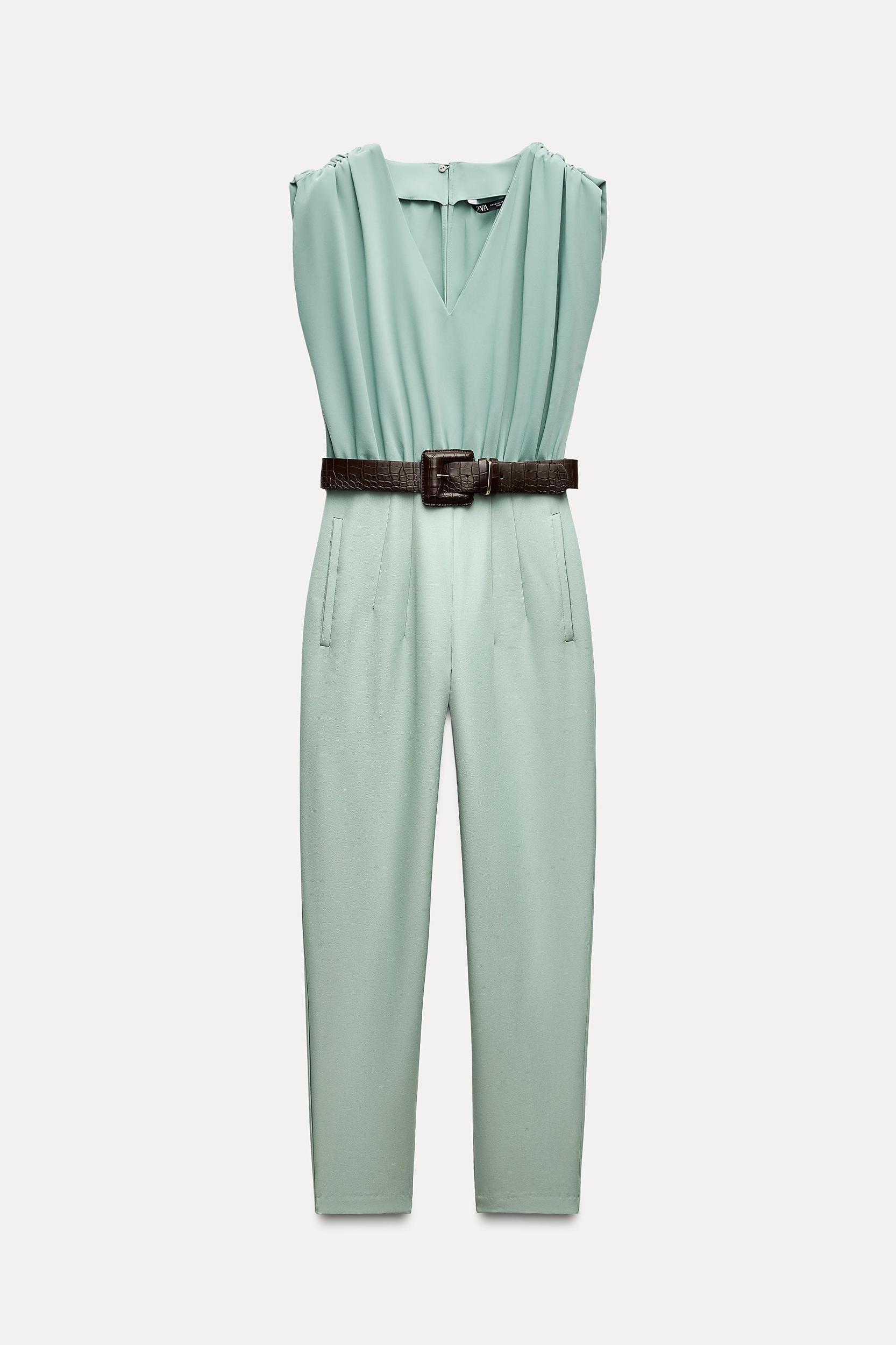 BELTED RUCHED SHOULDER JUMPSUIT Product Image