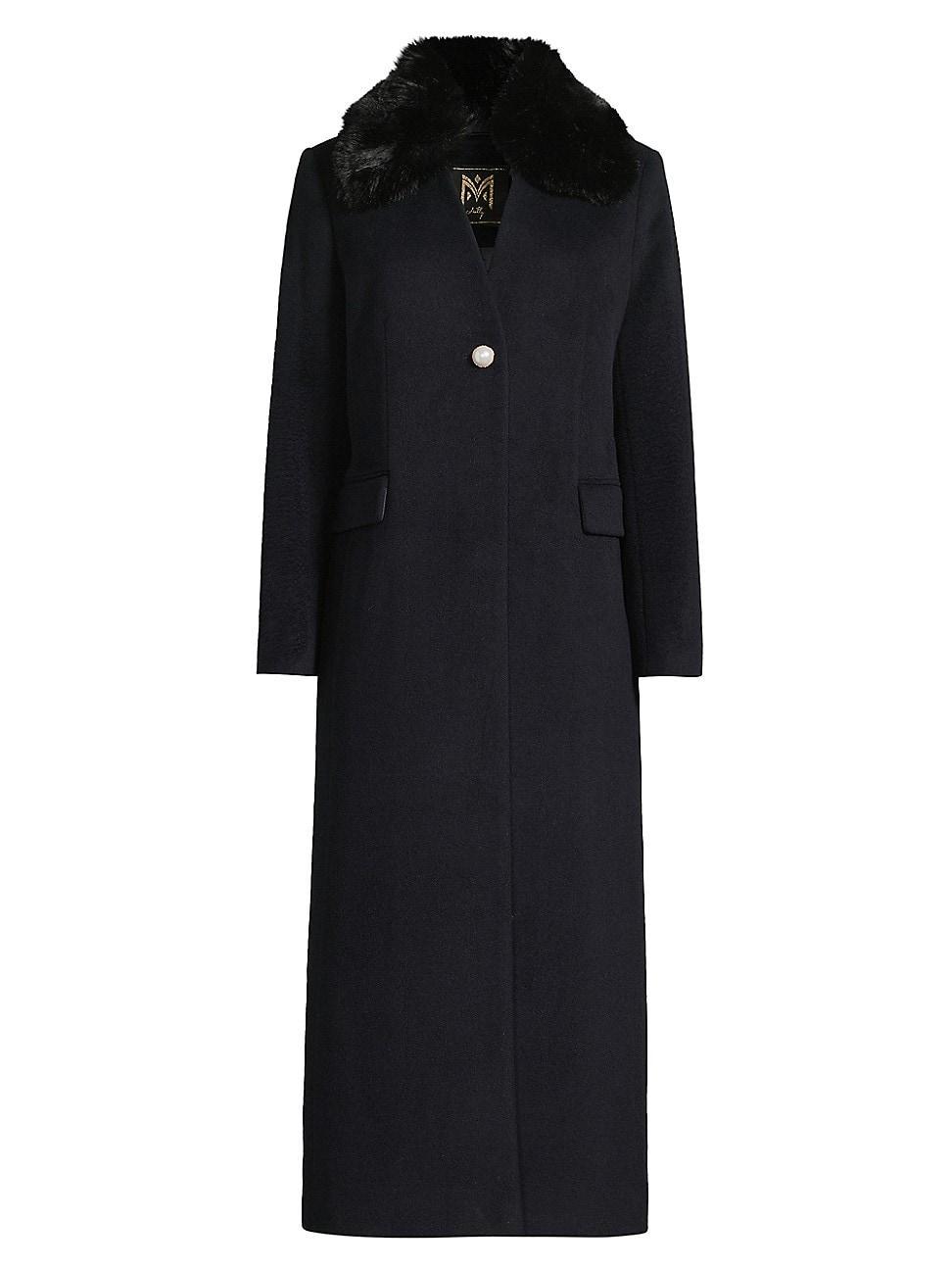 Womens Faux Fur Collar Wool-Blend Coat Product Image