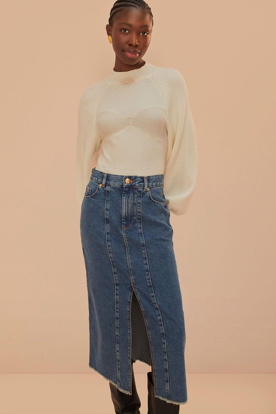 Denim Low Waist Midi Skirt, DENIM / 23 Product Image
