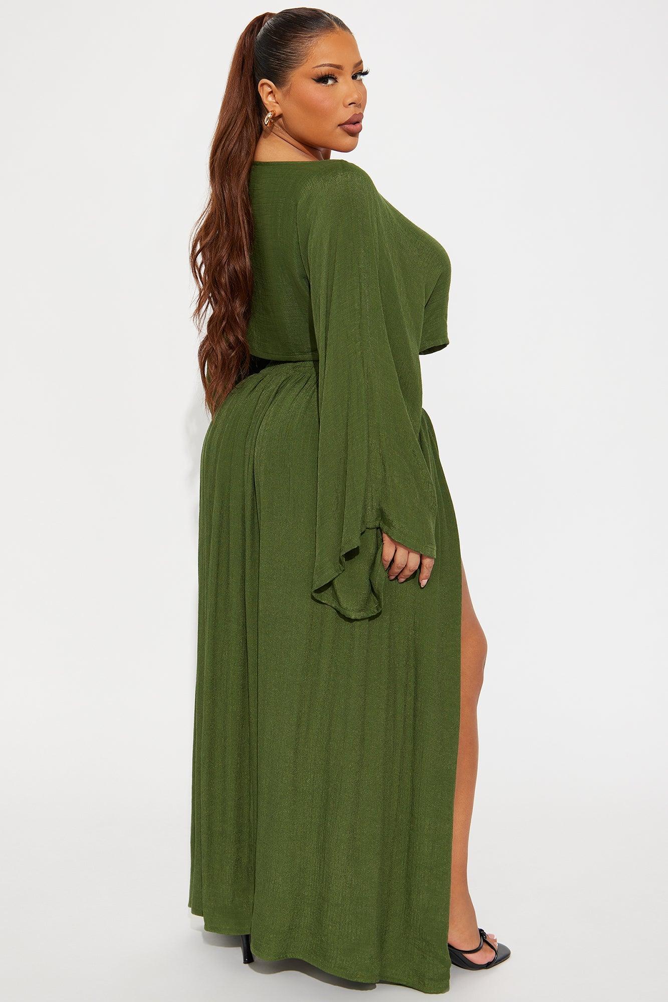 Miranda Maxi High Slit Maxi Skirt Set - Olive Product Image