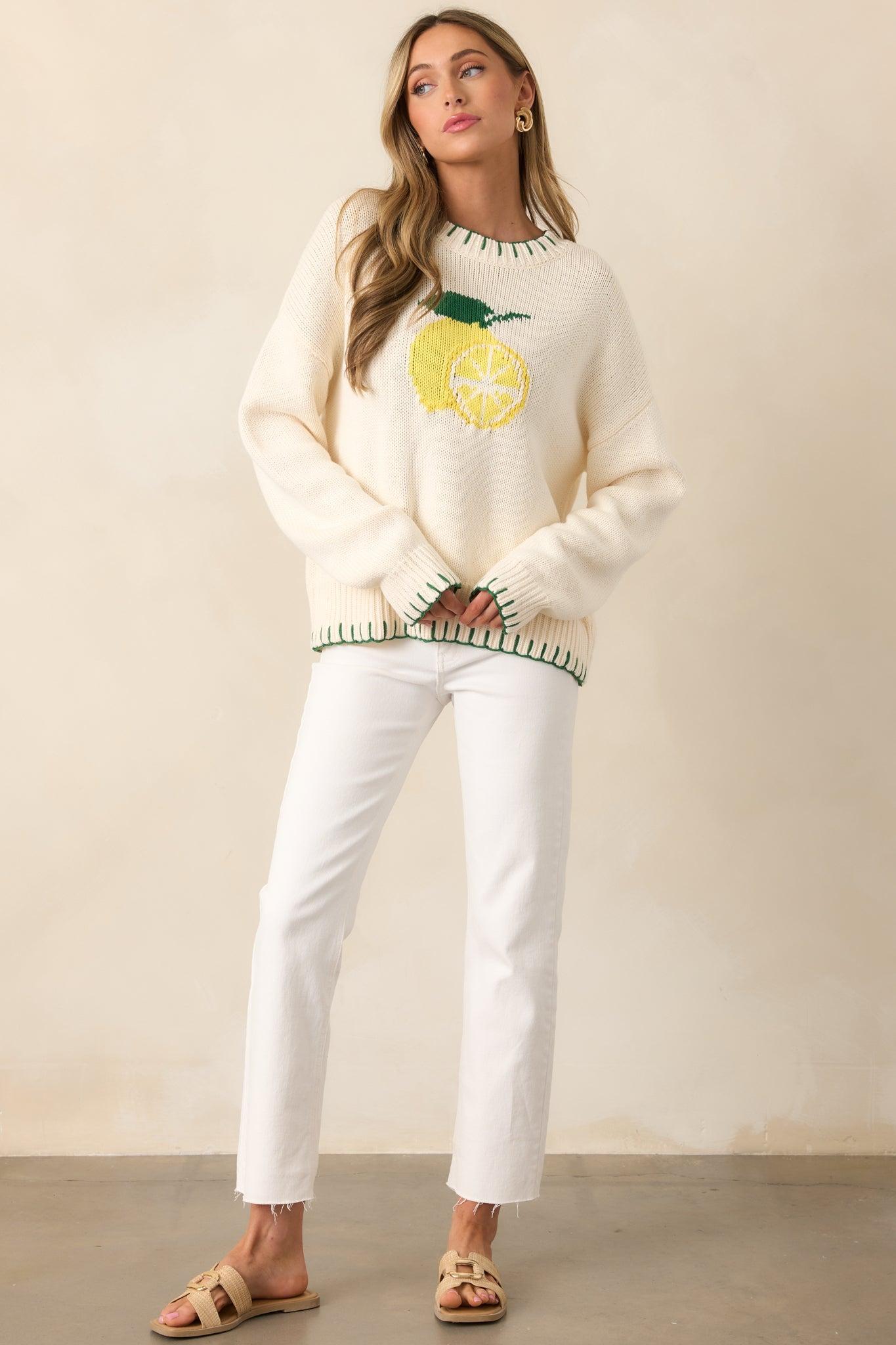 Limoncello Dreams Ivory Knit Sweater Product Image