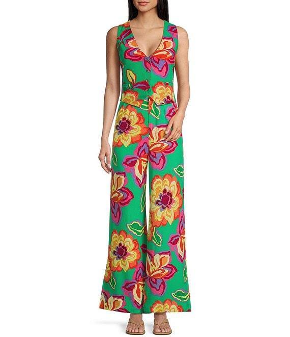 GB Coordinating Floral High Waist Linen Blend Wide Leg Pants Product Image