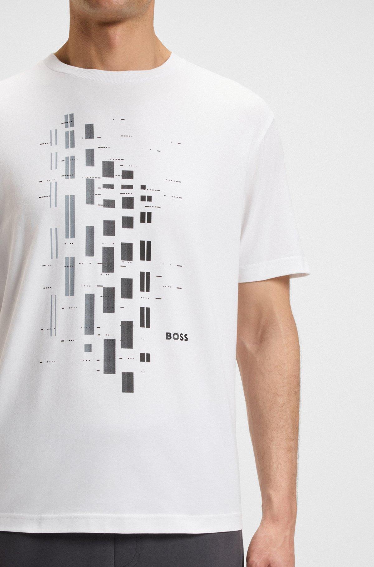 BOSS - Stretch-cotton T-shirt with geometric print - White Product Image