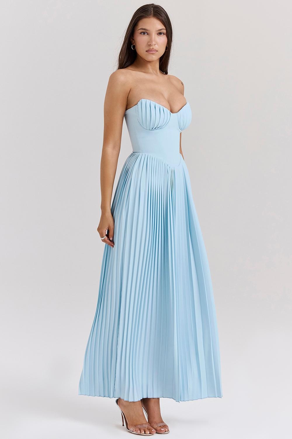 Marcella  ocean blue pleated maxi dress Product Image
