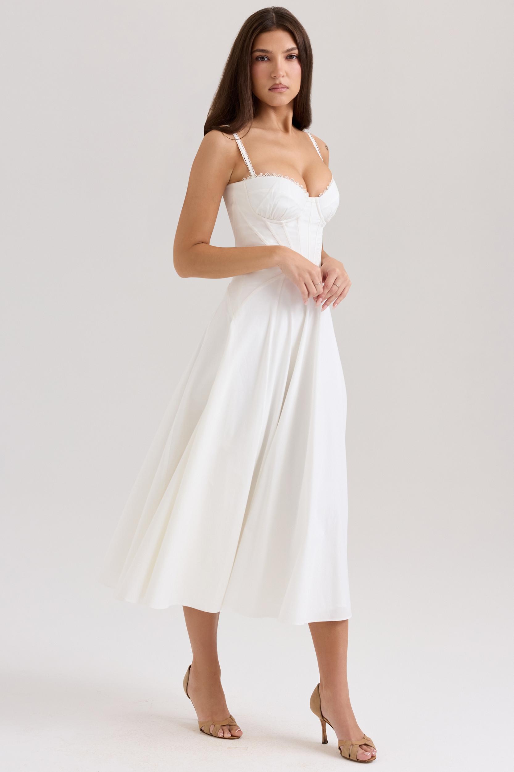 Steffani  white stretch cotton midi sundress Product Image